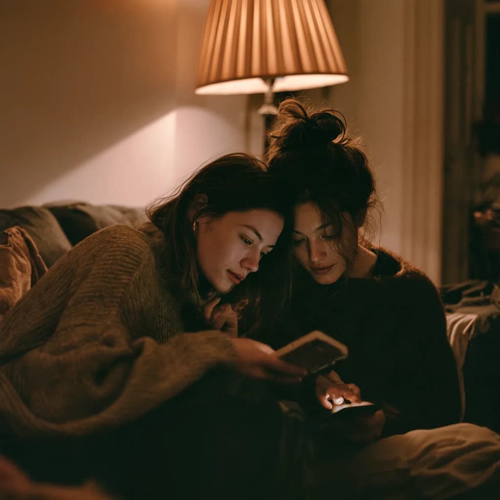 Two women close together indoors, one showing the other something on a phone